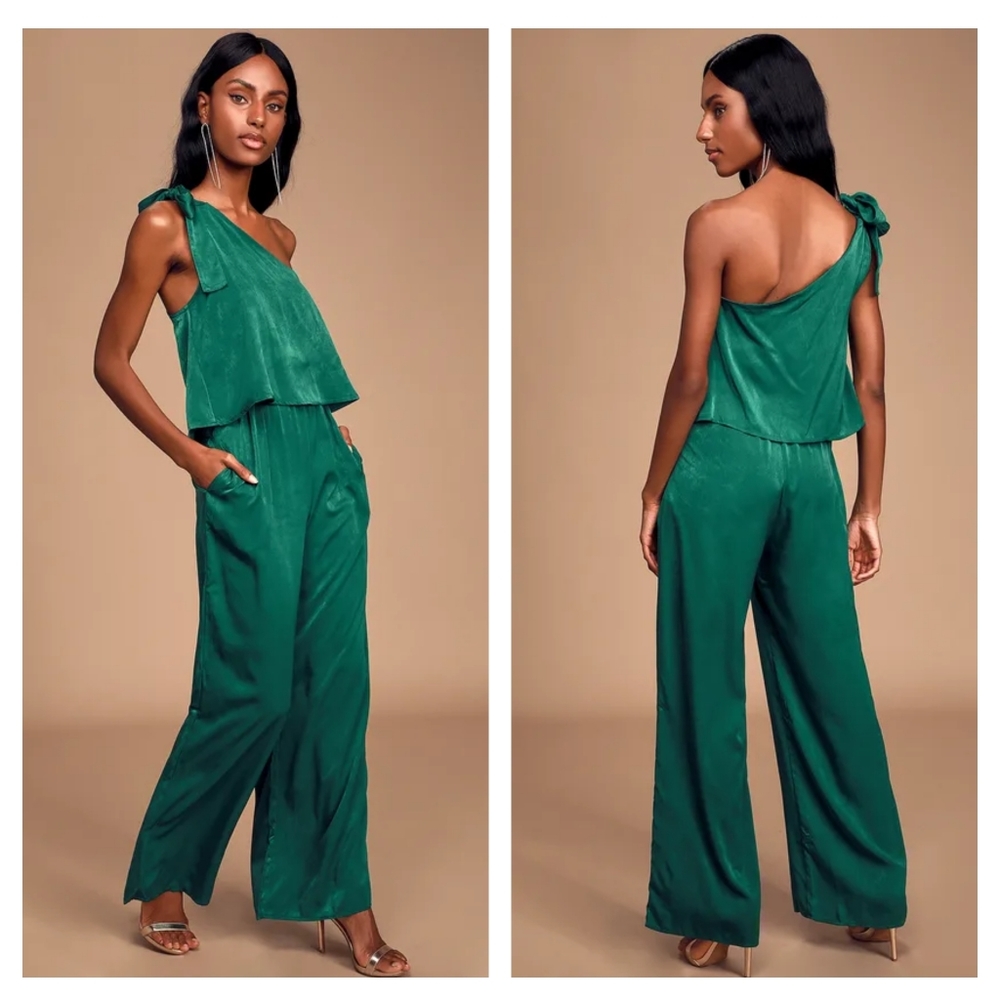 Lulu's Bold Behavior Emerald Satin Jumpsuit